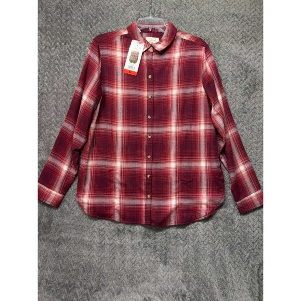 Jachs Girlfriend Womens Plaid Button Down Shirt Burgundy Red Size M NWT 0719